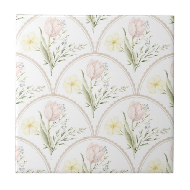 Elegant Vintage Floral Pastel Design Tile (Front)