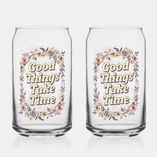 Elegant Vintage Floral Patience Quote Can Glass