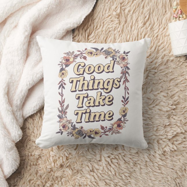 Elegant Vintage Floral Patience Quote Cushion (Blanket)