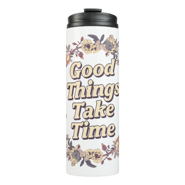 Elegant Vintage Floral Patience Quote Thermal Tumbler (Front)