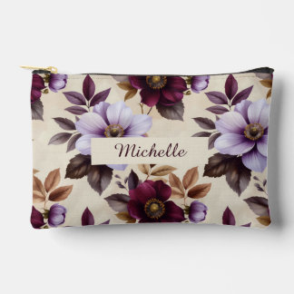 Elegant Vintage Floral Pattern in Purple Burgundy Accessory Pouch