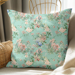 Elegant Vintage Floral Pattern Light Teal Cushion