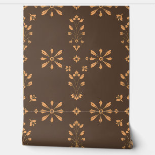Elegant Vintage Floral Pattern on Brown Wallpaper