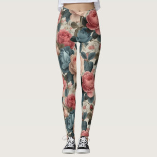 Elegant Vintage Floral Pattern with Roses Leggings