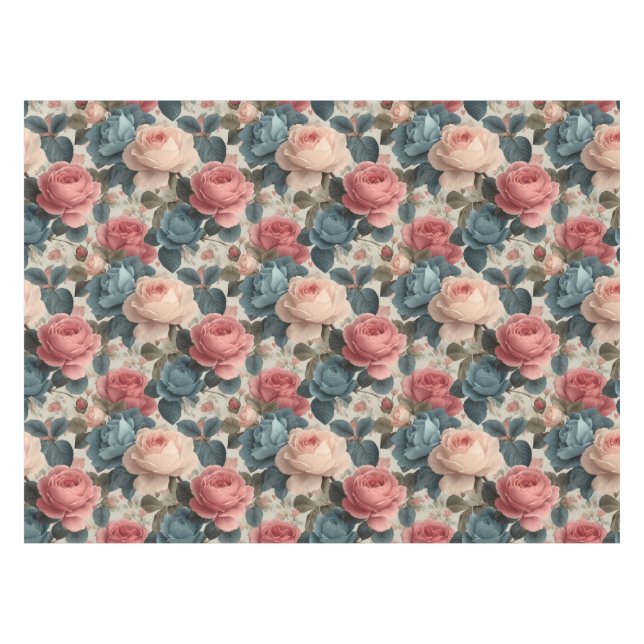 Elegant Vintage Floral Pattern with Roses Tablecloth (Front (Horizontal))