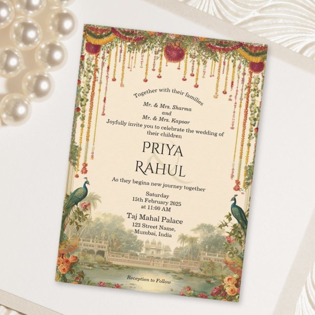 Elegant Vintage Floral Peacock Indian Wedding Invitation (Elegant Vintage Floral Peacock Indian Wedding Invitation)