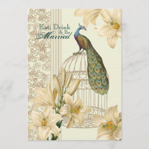 elegant Vintage floral peacock rehearsal dinner Invitation