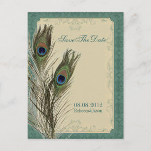 elegant vintage floral peacock Save the date Announcement Postcard