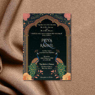 Elegant Vintage Floral Peacocks Indian Wedding Invitation