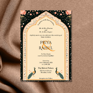 Elegant Vintage Floral Peacocks Indian Wedding Invitation