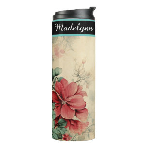 Elegant Vintage Floral Personalised Bridesmaid Thermal Tumbler