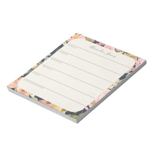 Elegant Vintage Floral Personalised Weekly Planner Notepad (Rotated)