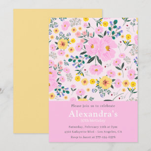 Elegant Vintage Floral Pink 97th birthday Invitation