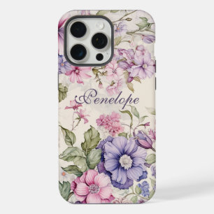 Elegant Vintage Floral Purple Pink Personalised iPhone 15 Pro Max Case