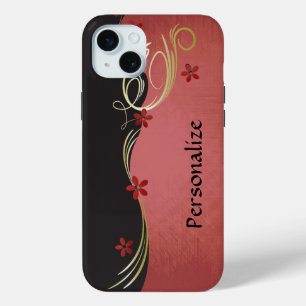 Elegant Vintage Floral Red iPhone 15 Mini Case