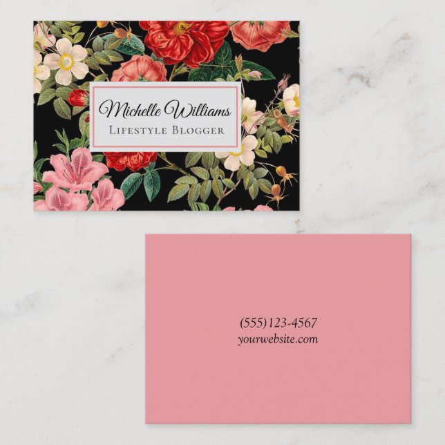 Elegant Vintage Floral Rose Flower Business Card (Front/Back)