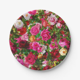Elegant Vintage Floral Rose Garden Blossom Paper Plate