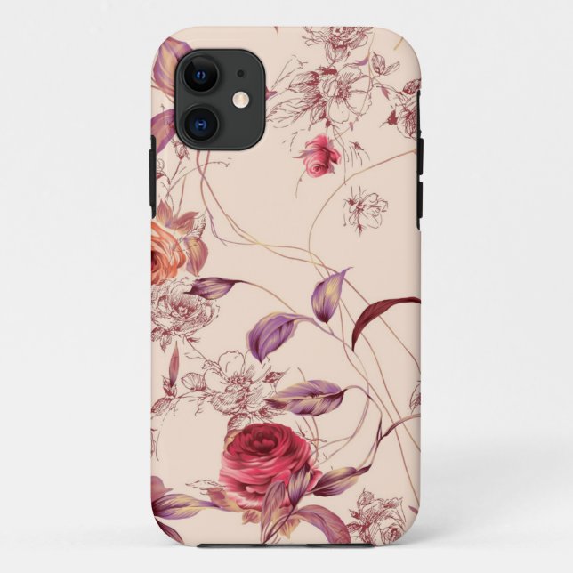Elegant Vintage Floral Rose iPhone Case (Back)
