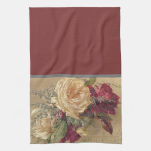 Elegant Vintage Floral Rose Victorian Kitchen Tea Towel