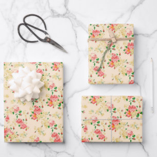Elegant Vintage Floral Rose Wrapping Paper Sheet