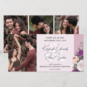 Elegant Vintage Floral Roses & Dusty Mauve Wedding Save The Date