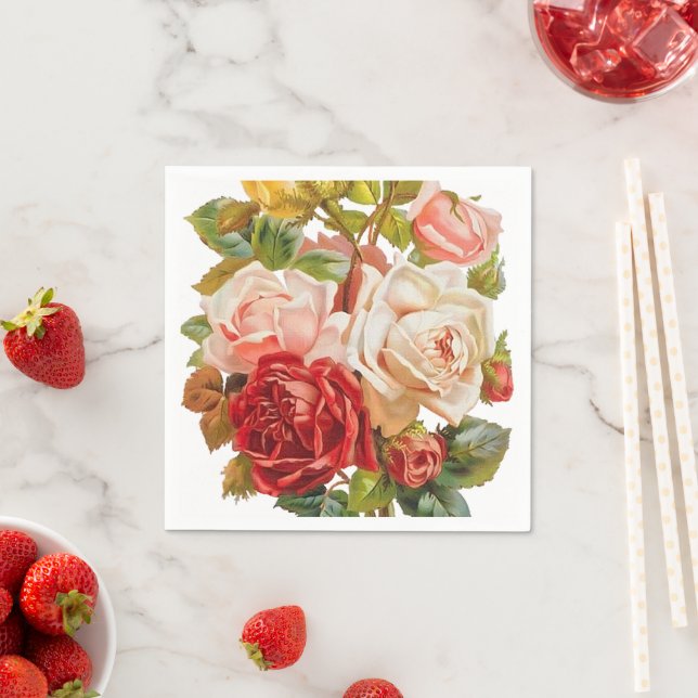 elegant Vintage floral roses party napkins (Insitu)