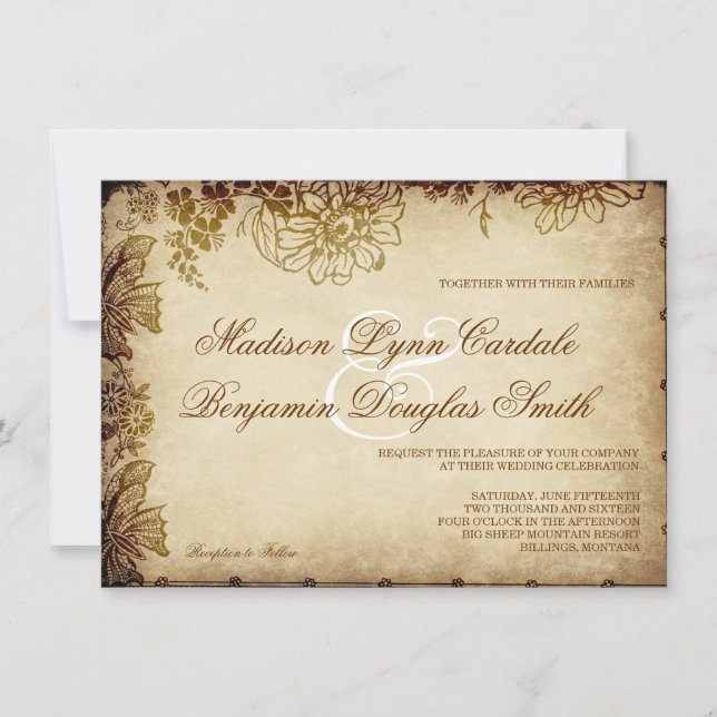 Elegant Vintage Floral Rustic Wedding Invitations (Front)