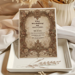 Elegant Vintage Floral Sage and Ivory Wedding Invitation