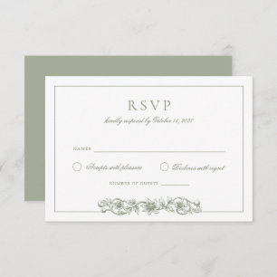 Elegant Vintage Floral Sage Green Wedding RSVP Invitation