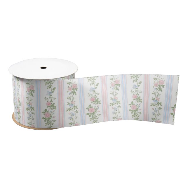 Elegant Vintage Floral Satin Ribbon (Spool)