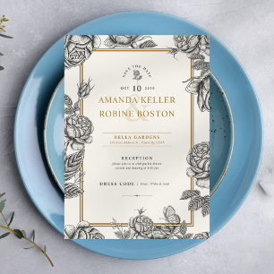 Elegant Vintage Floral Save the Date Wedding Invitation