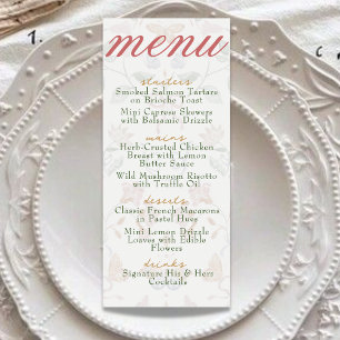 Elegant Vintage Floral Soft Blush Wedding Dinner Menu