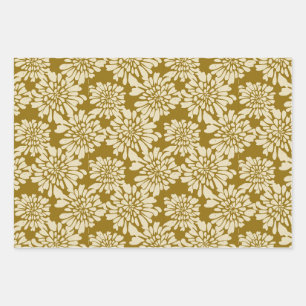 Elegant Vintage Floral Teal, Blue, Mustard Wrapping Paper Sheet