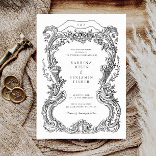 Elegant Vintage Floral Toile Frame Wedding Invitation
