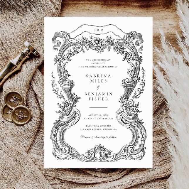 Elegant Vintage Floral Toile Frame Wedding Invitation (Creator Uploaded)