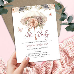 Elegant Vintage Floral Umbrella Baby Shower Invitation