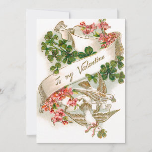 Elegant Vintage Floral Valentine with Doves Holiday Card