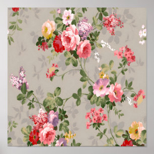 Elegant Vintage Floral Wallpaper Poster