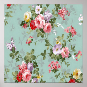 Elegant Vintage Floral Wallpaper Poster