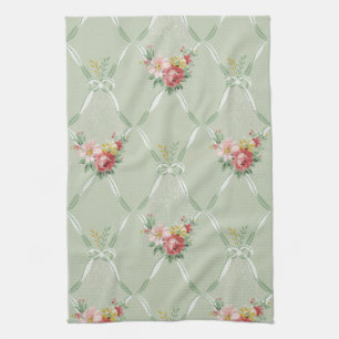 Elegant Vintage Floral Wallpaper Tea Towel