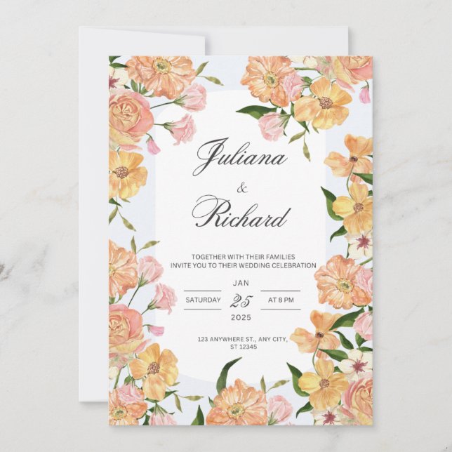Elegant Vintage Floral Wedding Invitation  (Front)