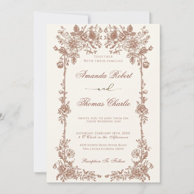 Elegant Vintage floral Wedding Invitation (Front)
