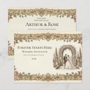Elegant Vintage Floral Wedding Invitation Postcard