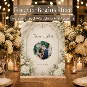 Elegant Vintage Floral Wedding Photo Sign