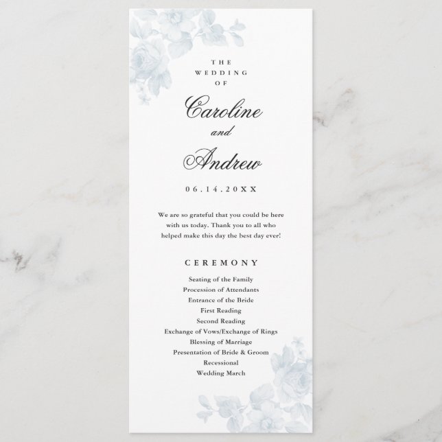 Elegant Vintage Floral Wedding Programme (Front)
