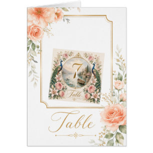 Elegant Vintage Floral Wedding Table Number Card w