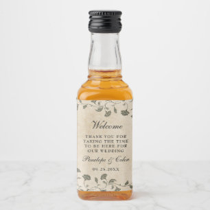 Elegant Vintage Floral Wedding Welcome Basket Mini Liquor Bottle Label