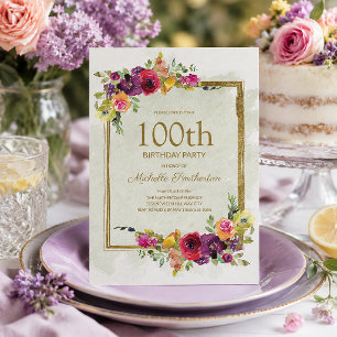 Elegant Vintage Floral Women's 100th Birthday Invitation