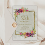 Elegant Vintage Floral Women's 50th Birthday Invitation<br><div class="desc">Elegant vintage purple,  red,  and yellow watercolor floral and gold frame women's 50th birthday party invitation.  Text is completely customisable,  so this card can be changed for any age.</div>