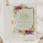 Elegant Vintage Floral Women's 70th Birthday Invitation<br><div class="desc">Elegant vintage purple,  red,  and yellow watercolor floral and gold frame women's 70th birthday party invitation.  Text is completely customisable,  so this card can be changed for any age.</div>